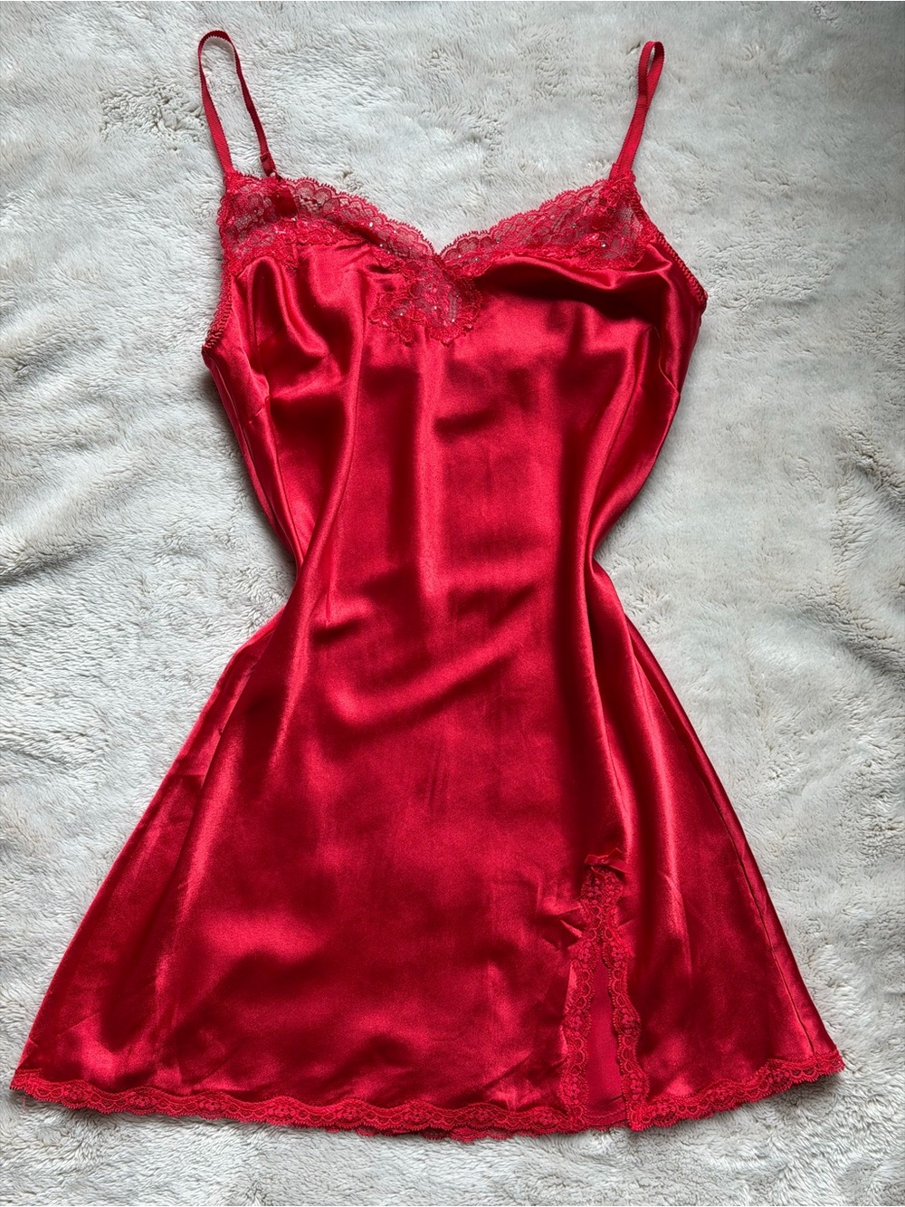 Victoria's Secret Red Satin Lace Chemise